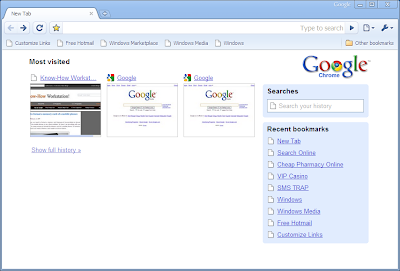 google chrome browser witht humbnails