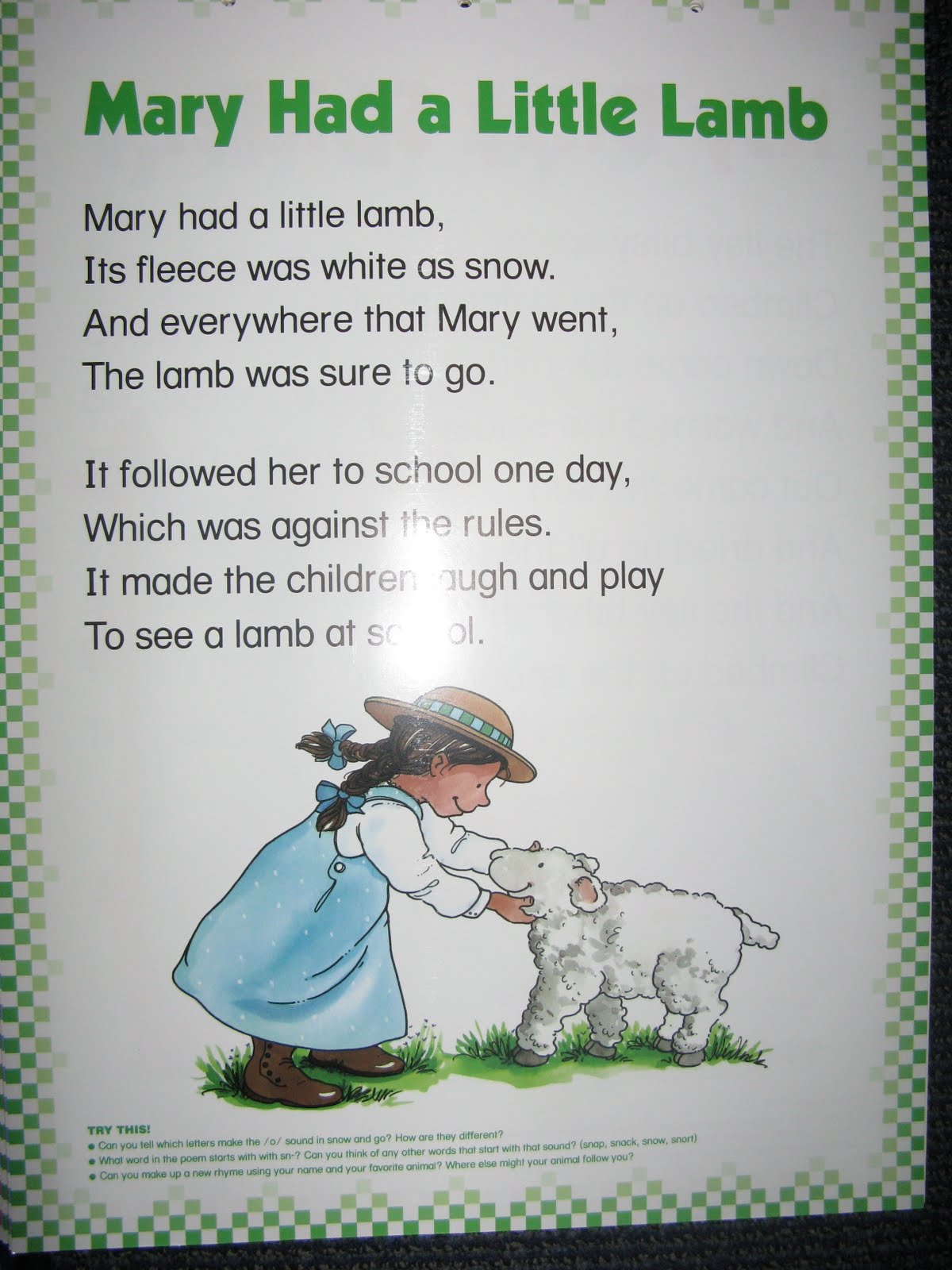 NEWS FROM THE PRE K A PAD MARY HAD A LITTLE LAMB