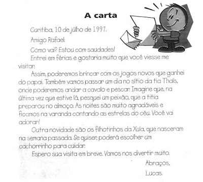 Alfabetização através do letramento: Atividades - Gênero carta