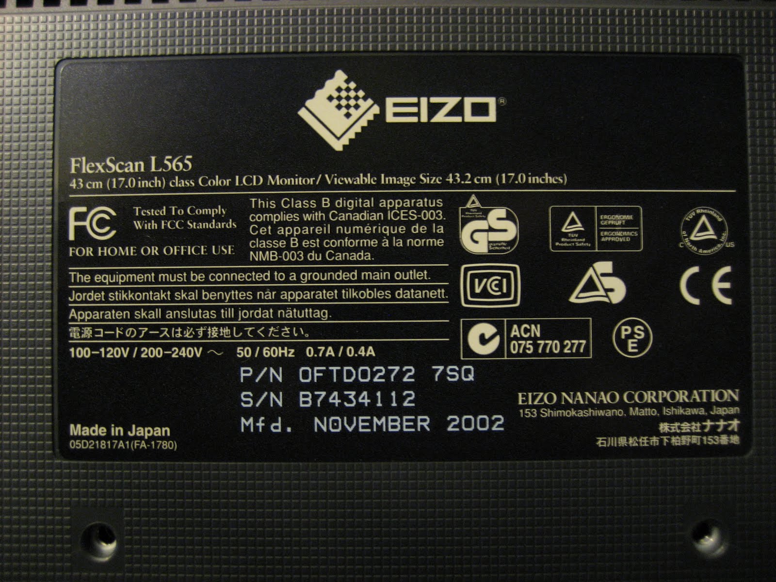 noboxtospeakof ( no box to speak of ) EIZO 17" FlexScan L565 TFT LCD