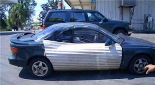 funny car photos smahed up repair with galvanised iron sheet not official toyota material