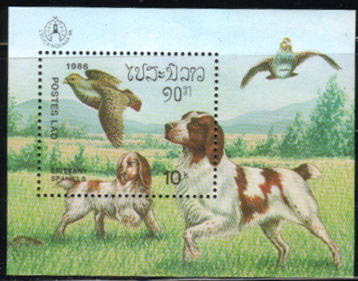 1986年ラオス人民民主共和国　ブリタニー・スパニエルの切手シート