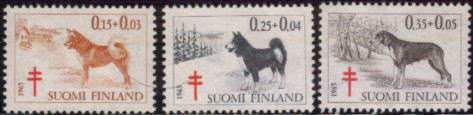 1965年フィンランド共和国 サブエソ　フィニッシュ・スピッツ（ラパン・ポロコイラ）などの切手3種