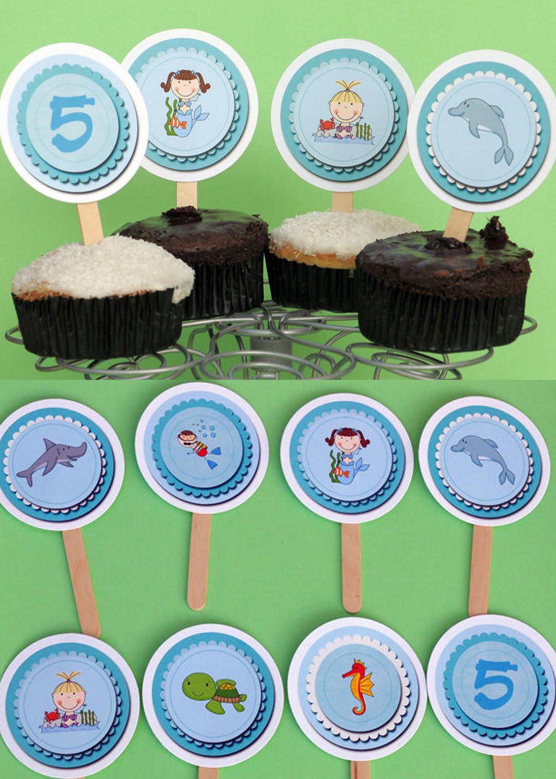 HandyWork Under the Sea Party Decor Cupcake Toppers