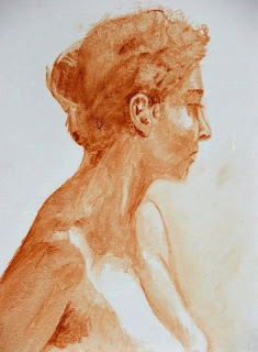 Oil wash portrait - seated nude by Cape Town based South African Artist, Stephen Scott