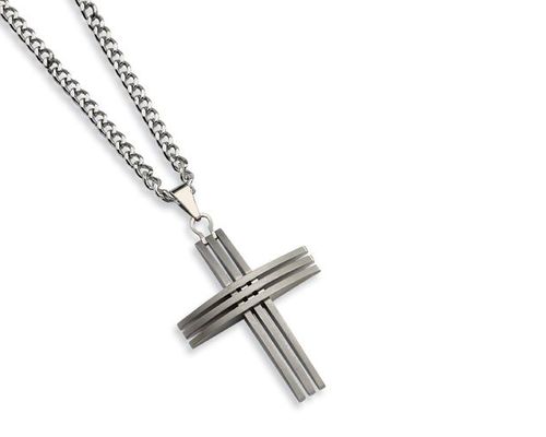 Stainless Steel Line Cross Necklace