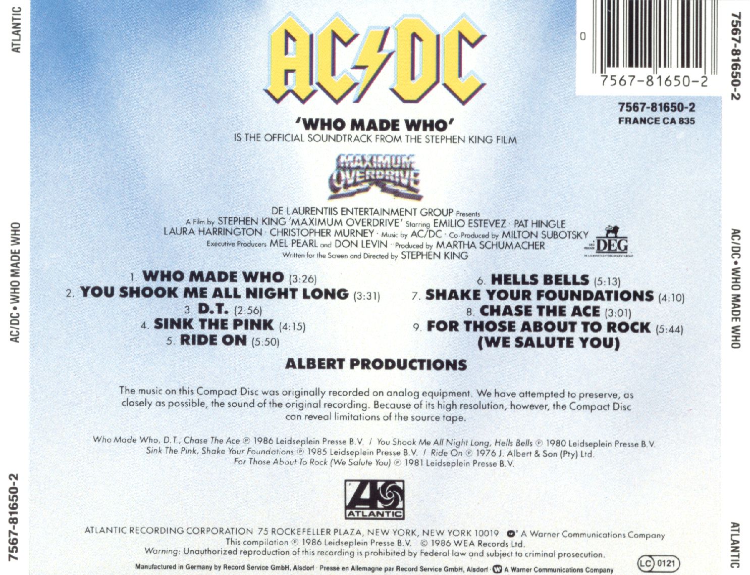 Musicotherapia AC/DC Who Made Who (1986)