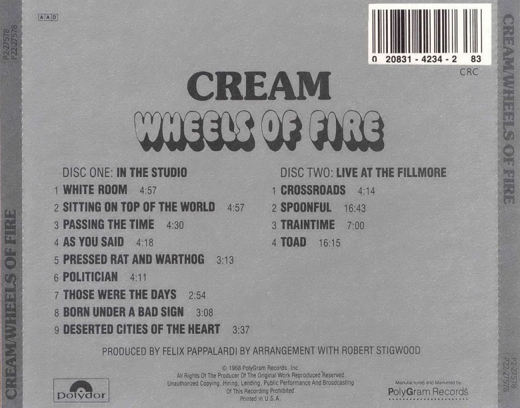 Musicotherapia Cream Wheels Of Fire (1968)