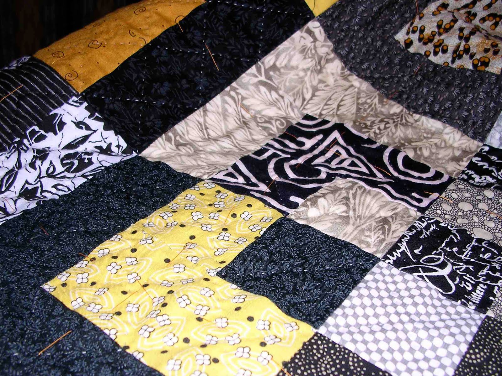 The Quilted Librarian Black, white, and yellow bento box Hand quilting