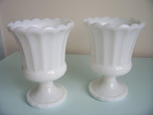 2 milk glass urns