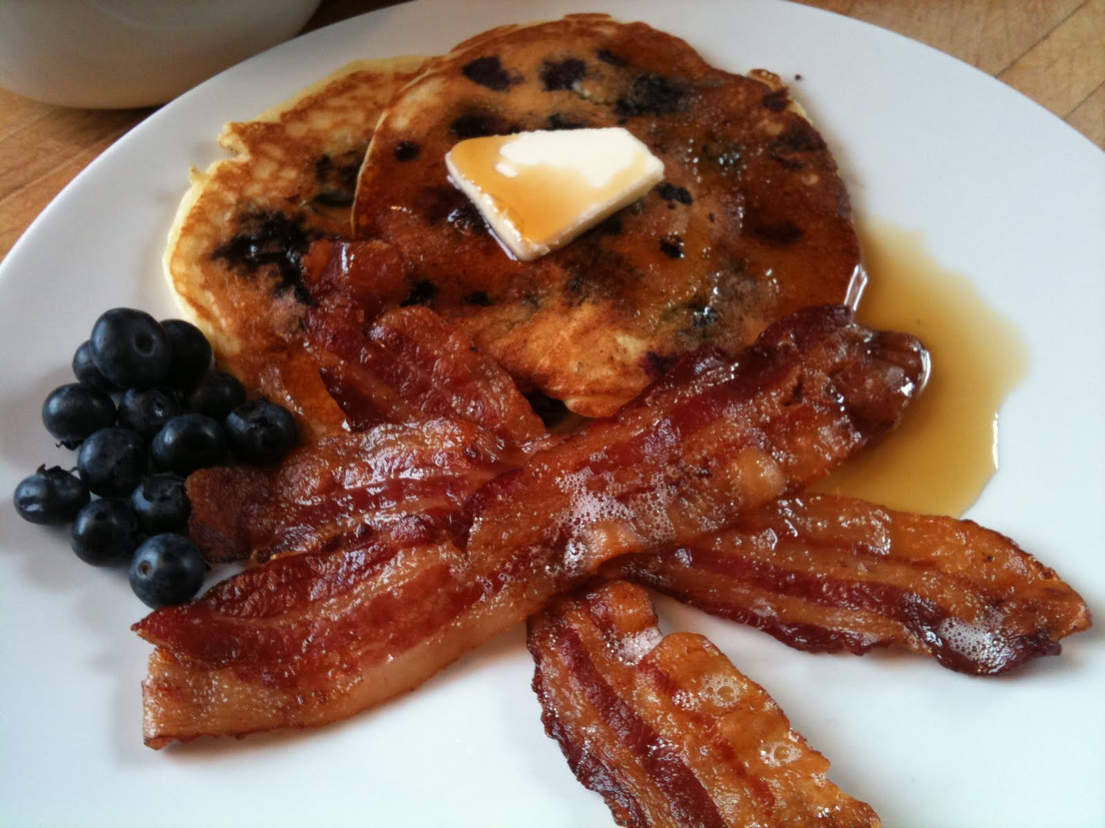 Spry on Food Blueberry Pancakes w/ Baked Bacon