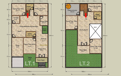 desain denah rumah 2 lantai di atas lahan 144 m2 ~ blognya