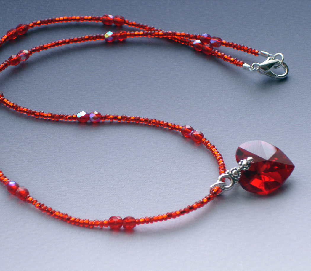 SpiritGirl Jewelry and Art: Valentines Red Crystal Heart on Beaded Chain