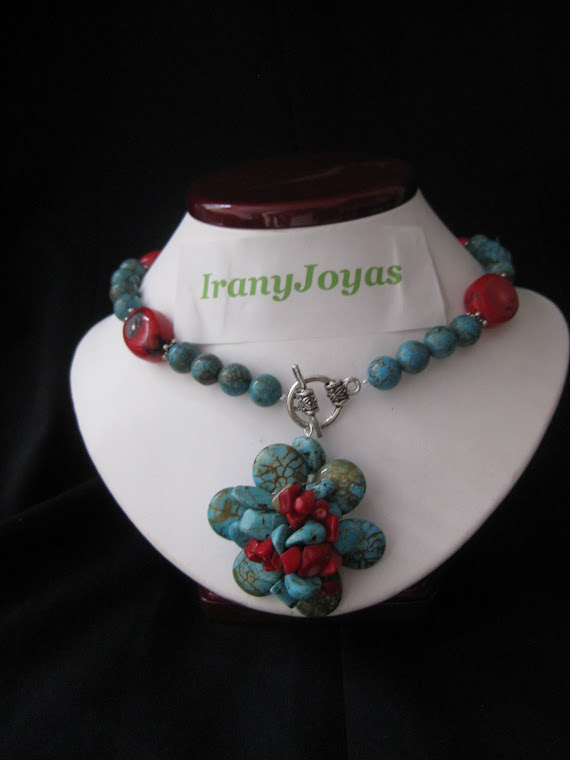 C11092 Collar Flor turqueza y Coral