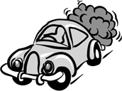 Grey car cartoon with smoke from exhaust pipe