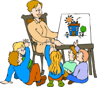 Clipart of teacher reading a book to kids