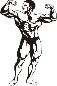 Black and white muscle man clip art of a flex pose