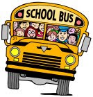 Clip art of school bus driving on two wheels