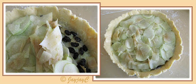 Pre-baked apple pie with green apples and raisins filling