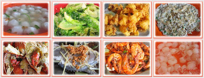 Collage of various food dishes for lunch at Ocen Seafood Restaurant, Tanjung Sepat