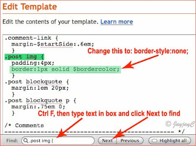 Jacq's Blogger Tips: How-to remove border around photos in Blogger blog