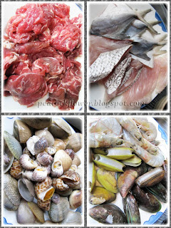 Seafood, meat, etc. for steamboat buffet