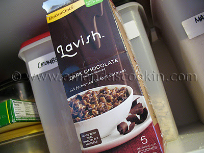 A close up photo of a box of Lavish dark chocolate old fashioned instant oatmeal.