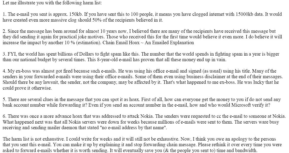 Chain Email Hoax An Emailed Explanation