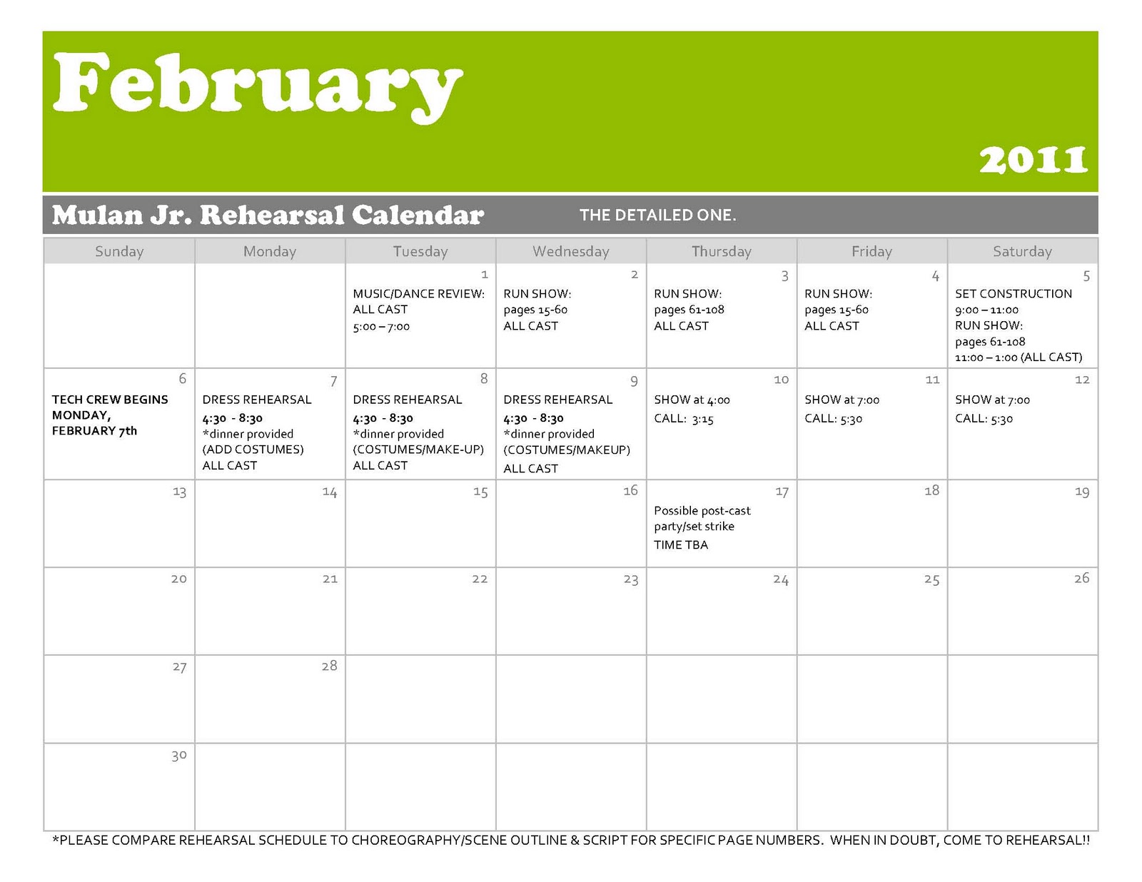 Wyoming Middle School Theater DETAILED REHEARSAL CALENDAR