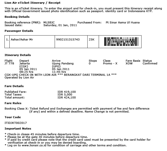 Cara Print / Cetak Tiket Lion Air ~ Tiket Pesawat