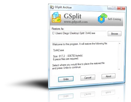 Gsplit v2.1 - Divide archivos y los restaura automáticamente