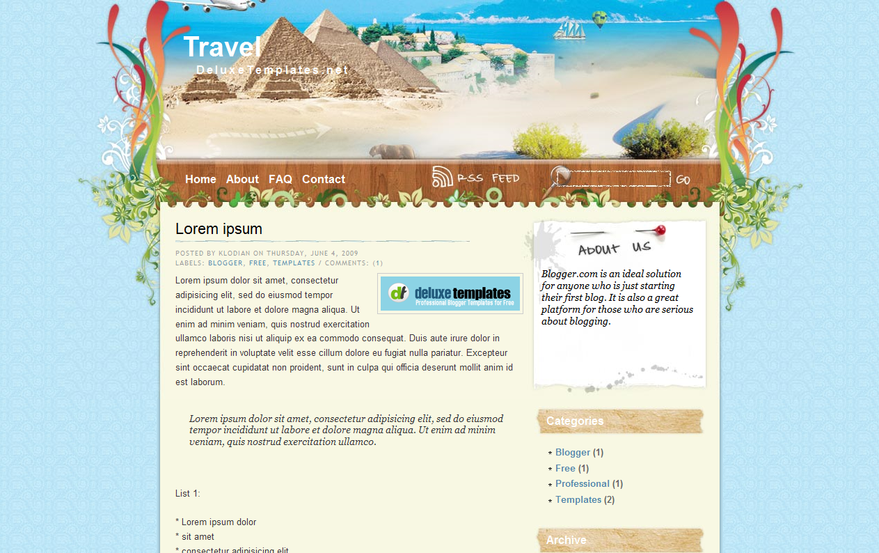 Deluxe+Template. Travel blog Layout json.