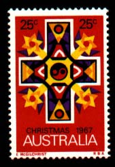 Yellow Stars of David on Australia 1967 Christmas stamp