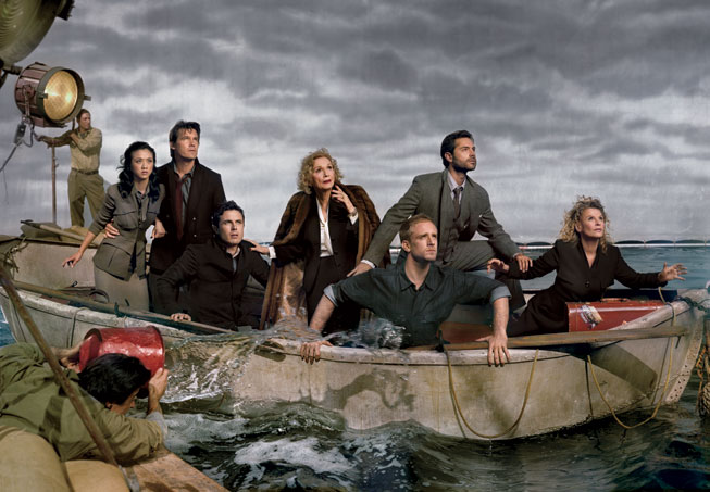 from left: Tang Wei, Josh Brolin, Casey Affleck, Eva Marie Saint, Ben Foster, Omar Metwally, and Julie Christie. recreate the scene from Lifeboat. Photograph by Mark Seliger.
