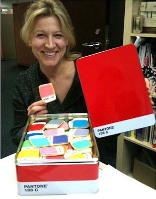 above: Kim Neill with her fabulous Pantone Chip cookies in the Pantone Tins