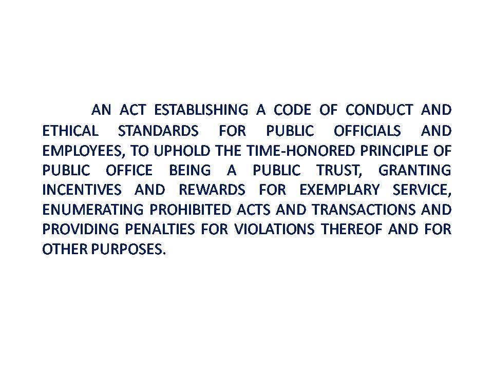 Code of Conduct and Ethical Standards for Public Officials and