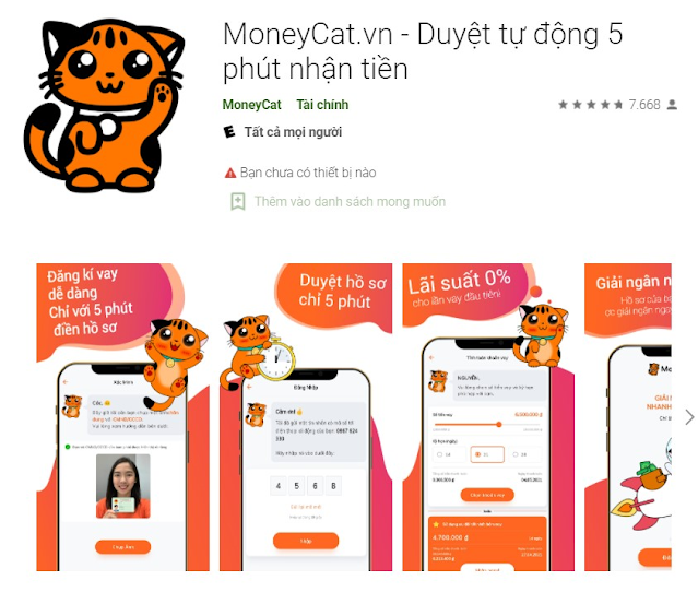 Tải app hoặc truy cập vào web của Moneycat
