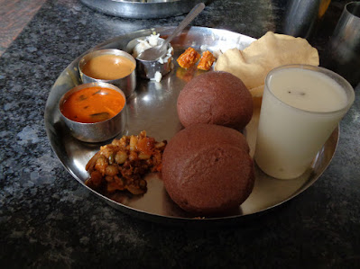 A well deserved meal ragi balls at Madhugiri.