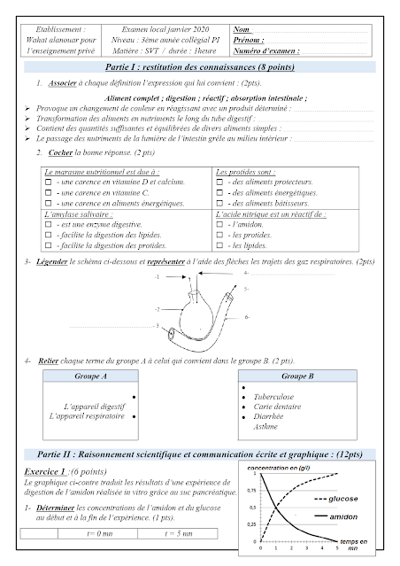 examen local 3ème année collège svt doc 2020