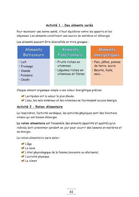 Des aliments variés SVT 3ème Année Collège 3AC pdf