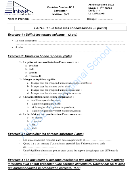Devoirs SVT Semestre 1 Devoir 2 – SVT 3AC
