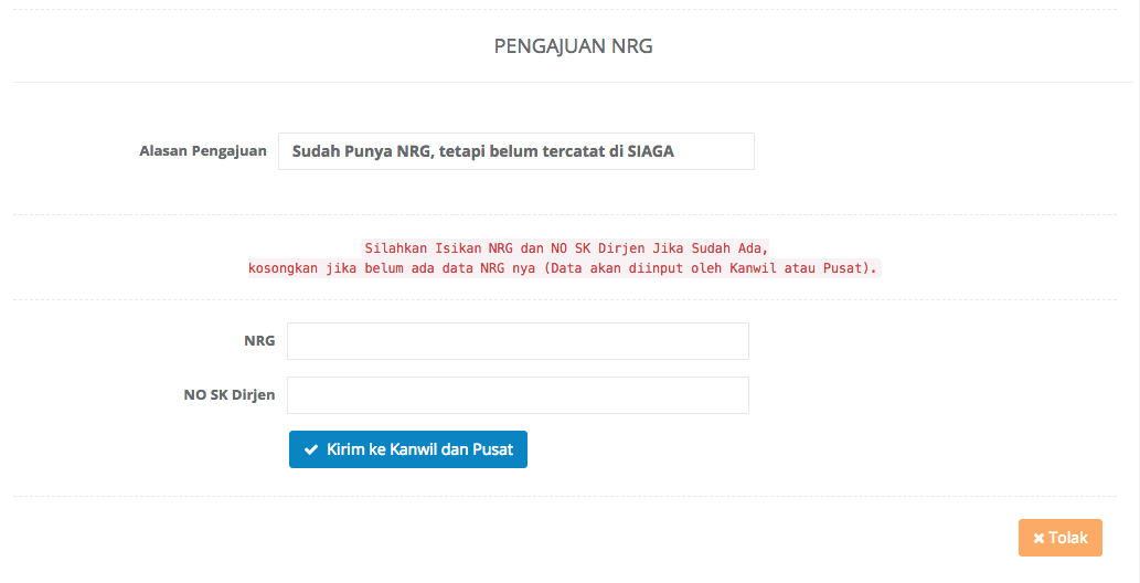  Input NRG dan SK dirjen