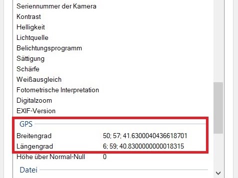 Geo Tags in Bildern und Fotos