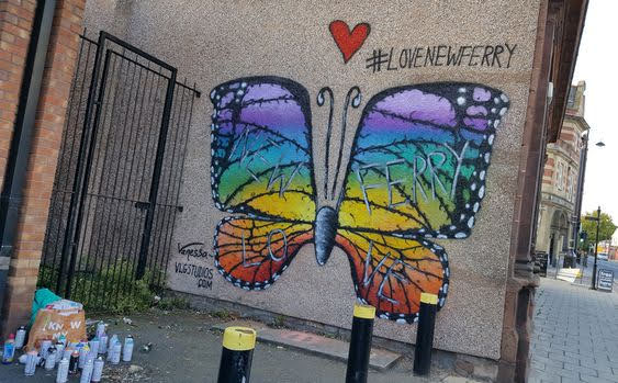 The butterfly wall mural in New Ferry The butterfly wall mural in New Ferry