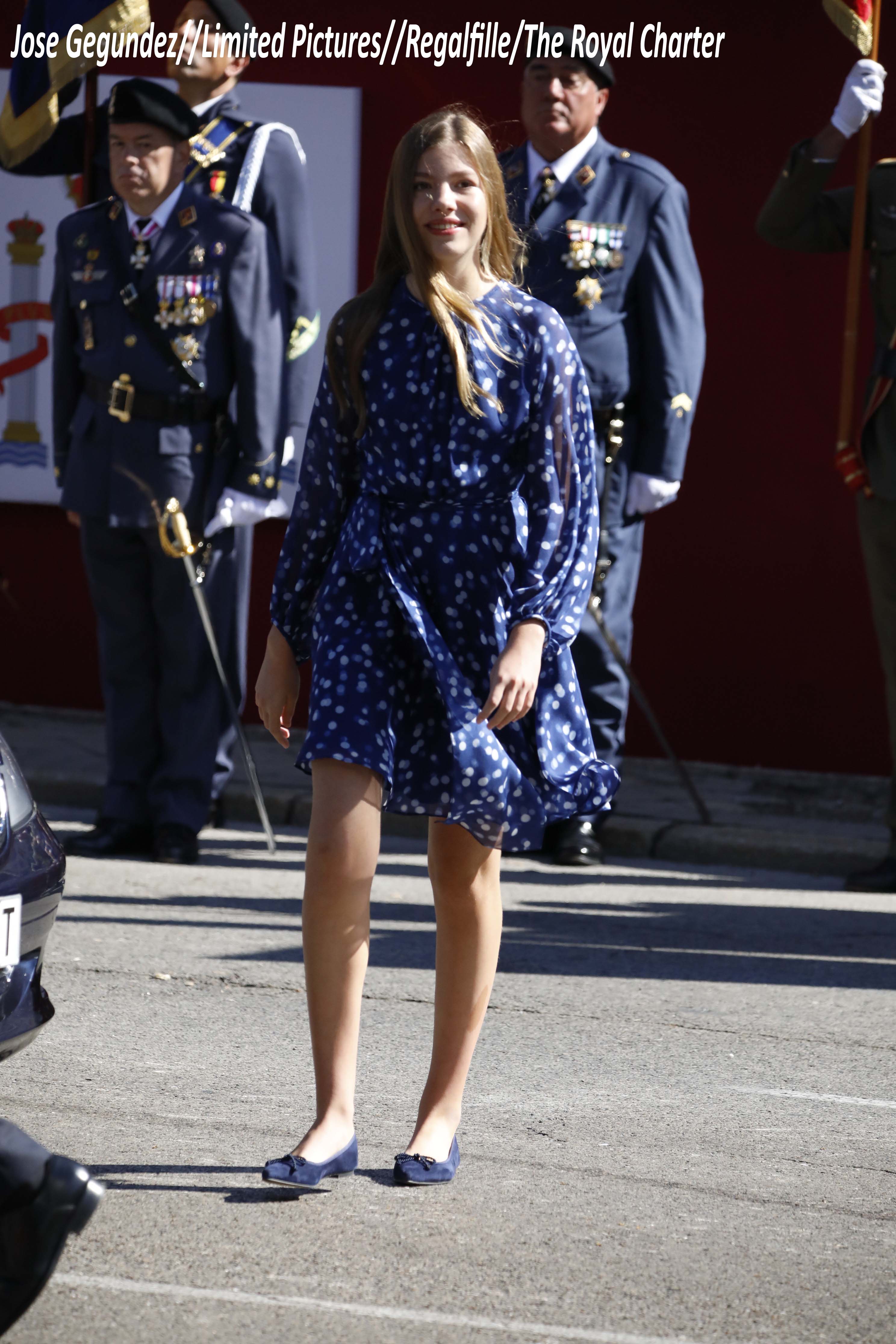 Infanta Sofia wore blue Carolina Herrera dress with Mathildas Ballet flats at the National Day Parade