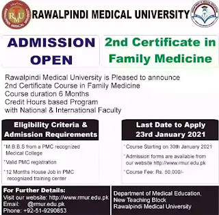 Rawalpindi Medical University Admissions 2021