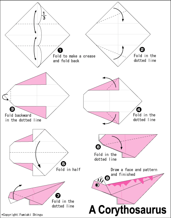 කොරිතෝසෝරස්ව හදමු (Origami Corythosaurus) - Your Choice Way